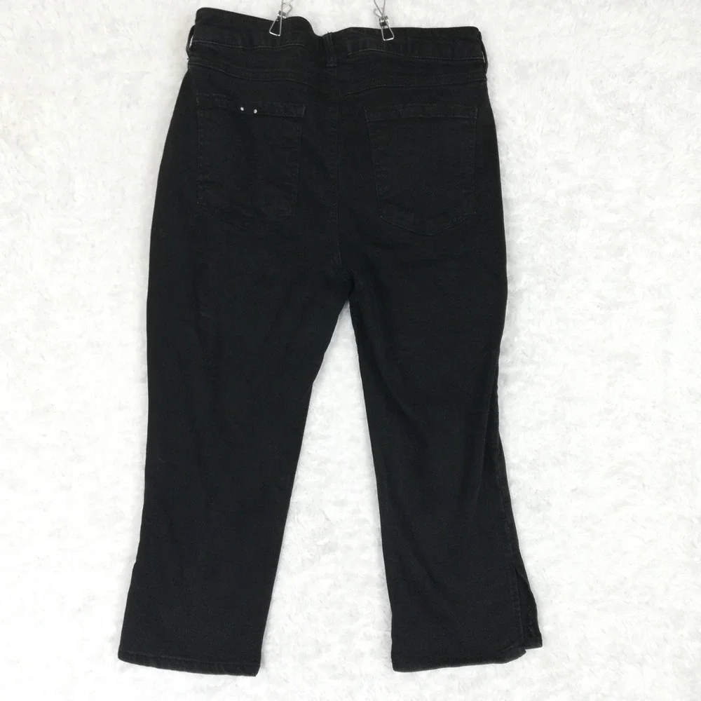 D. Jeans Womens Cropped Black Denim Split Hem High Rise Stretch 10